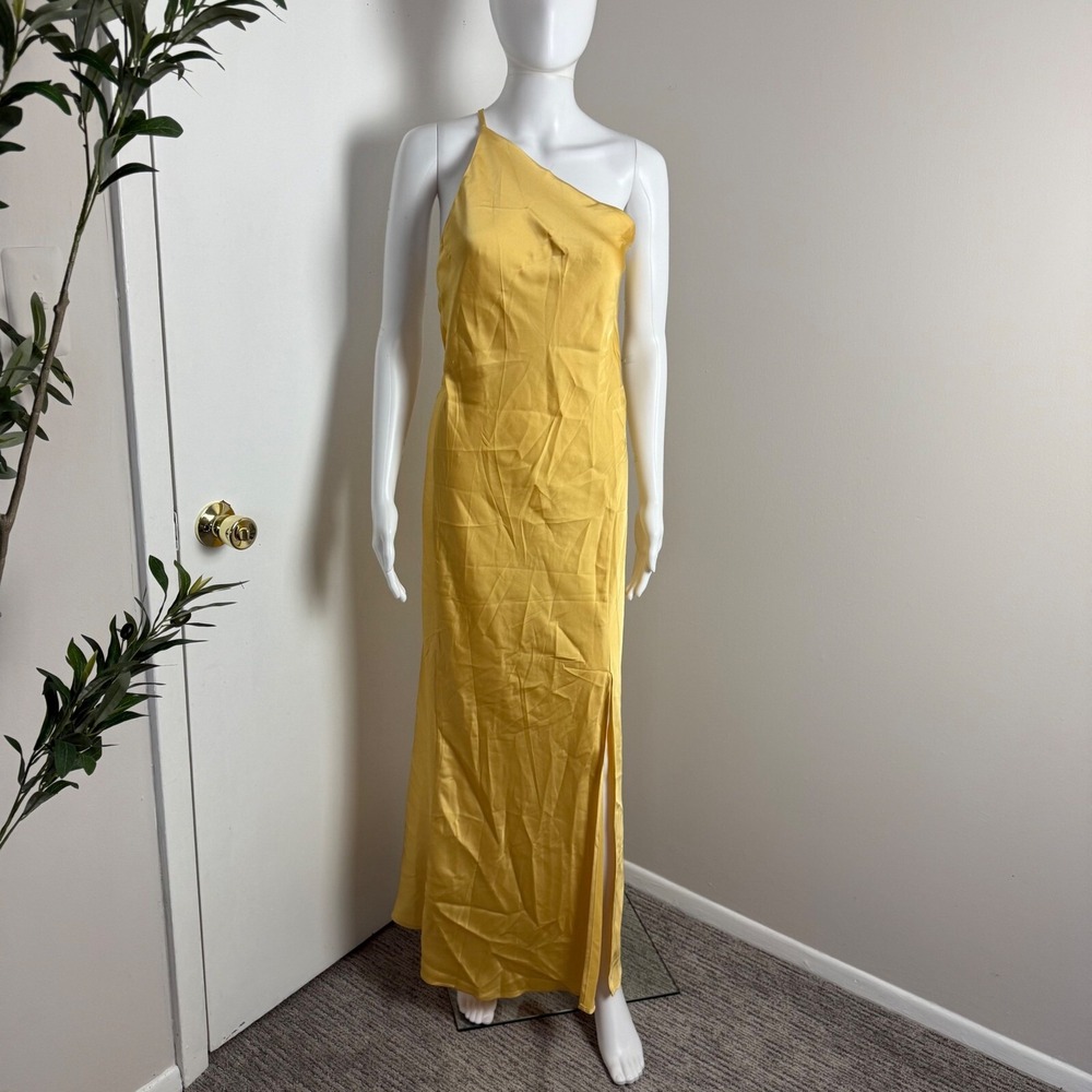 Commense Moonlight Gold One Shoulder Maxi Dress Backless Slit Formal Cocktail S - Picture 10 of 15